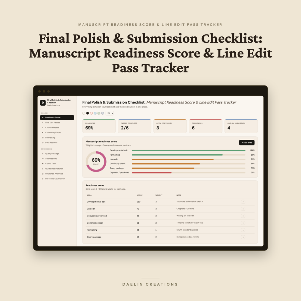 Final Polish & Submission Checklist: Manuscript Readiness Score & Line Edit Pass Tracker