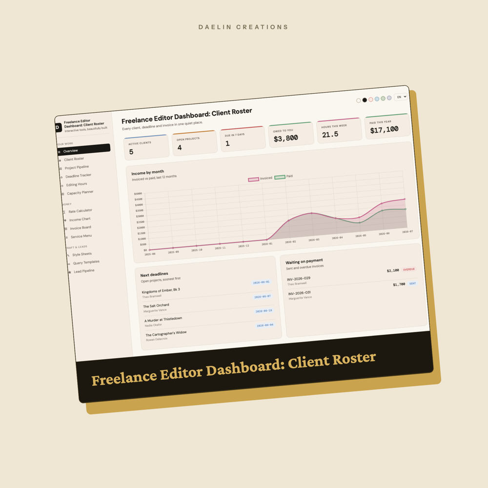 Freelance Editor Dashboard: Client Roster, Project Pipeline & Rate Calculator — image 2