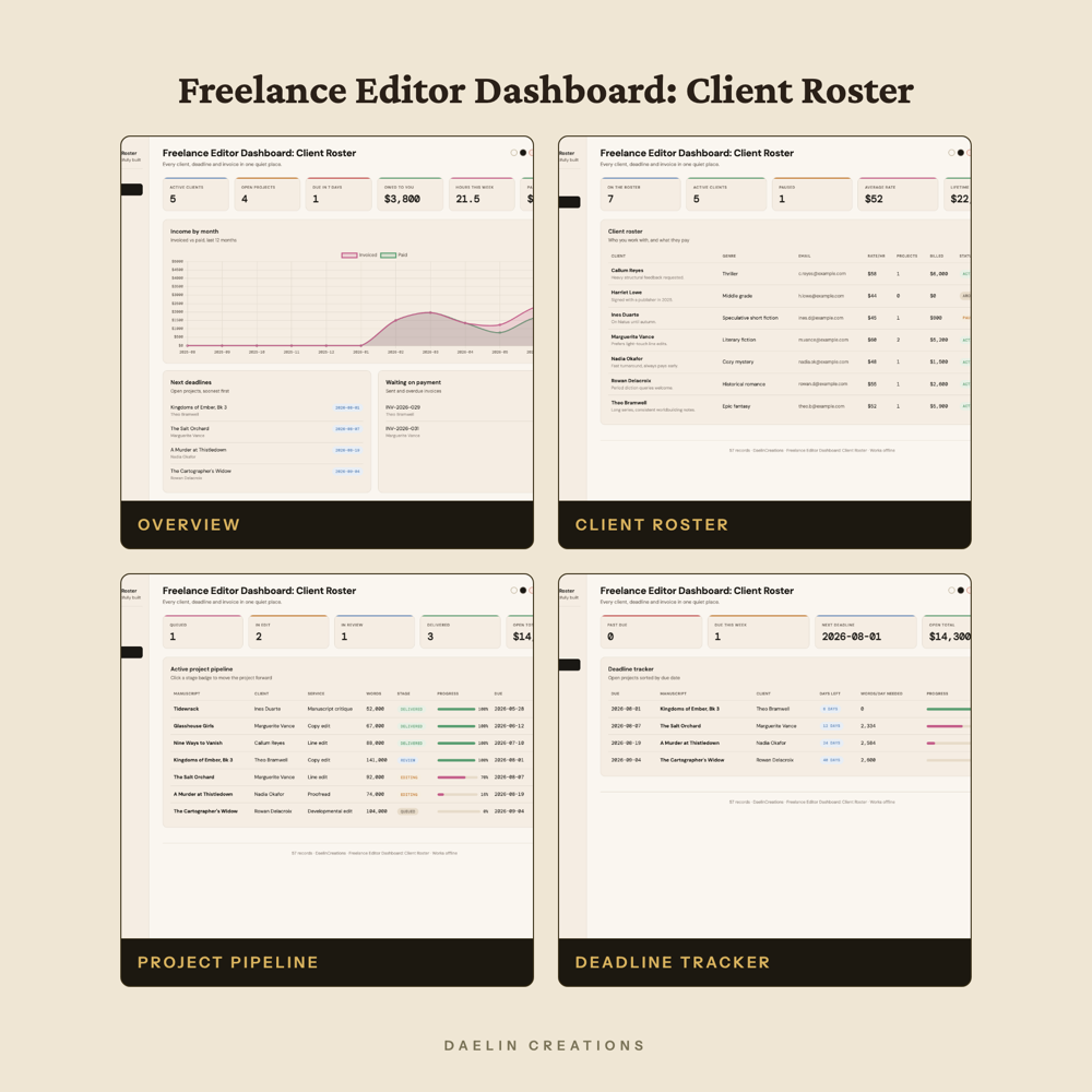 Freelance Editor Dashboard: Client Roster, Project Pipeline & Rate Calculator — image 3