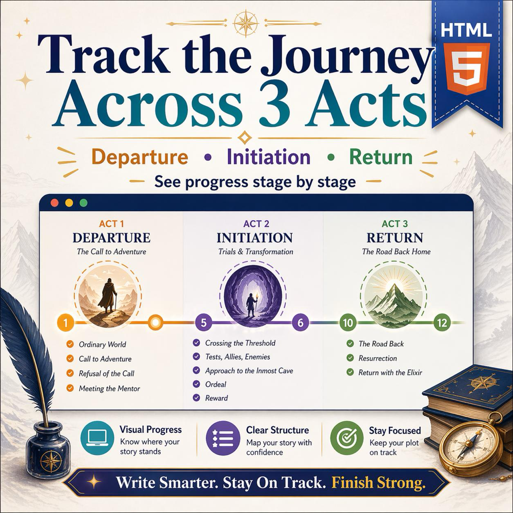 Hero's Journey Novel Planner – 12 Stage Interactive Dashboard (HTML Tool) — image 3